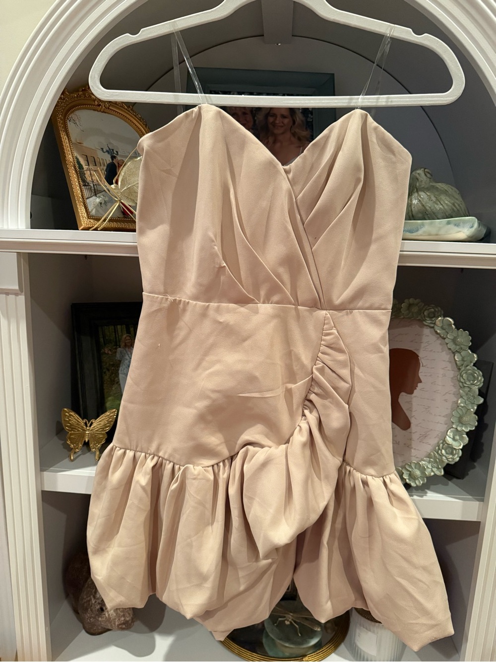 Strapless Tan Ruffle Mini Dress - Picture 3 of 5